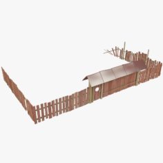3D Wooden Fence Set V2 3D Model