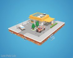 Cartoon Car Service Low Poly Building 3D Model