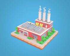 Cartoon Factory Low Poly Plant 3D Model