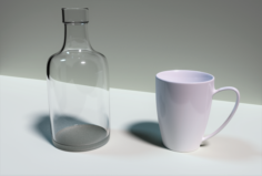 Cup and Glass Bottle 3D Model