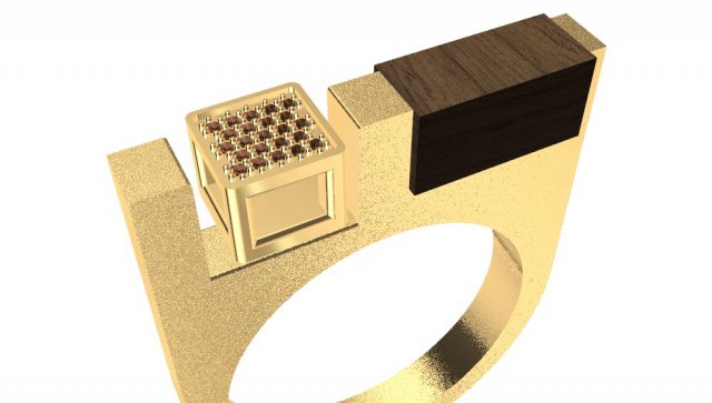 A different ring with wood and gems 3D Model