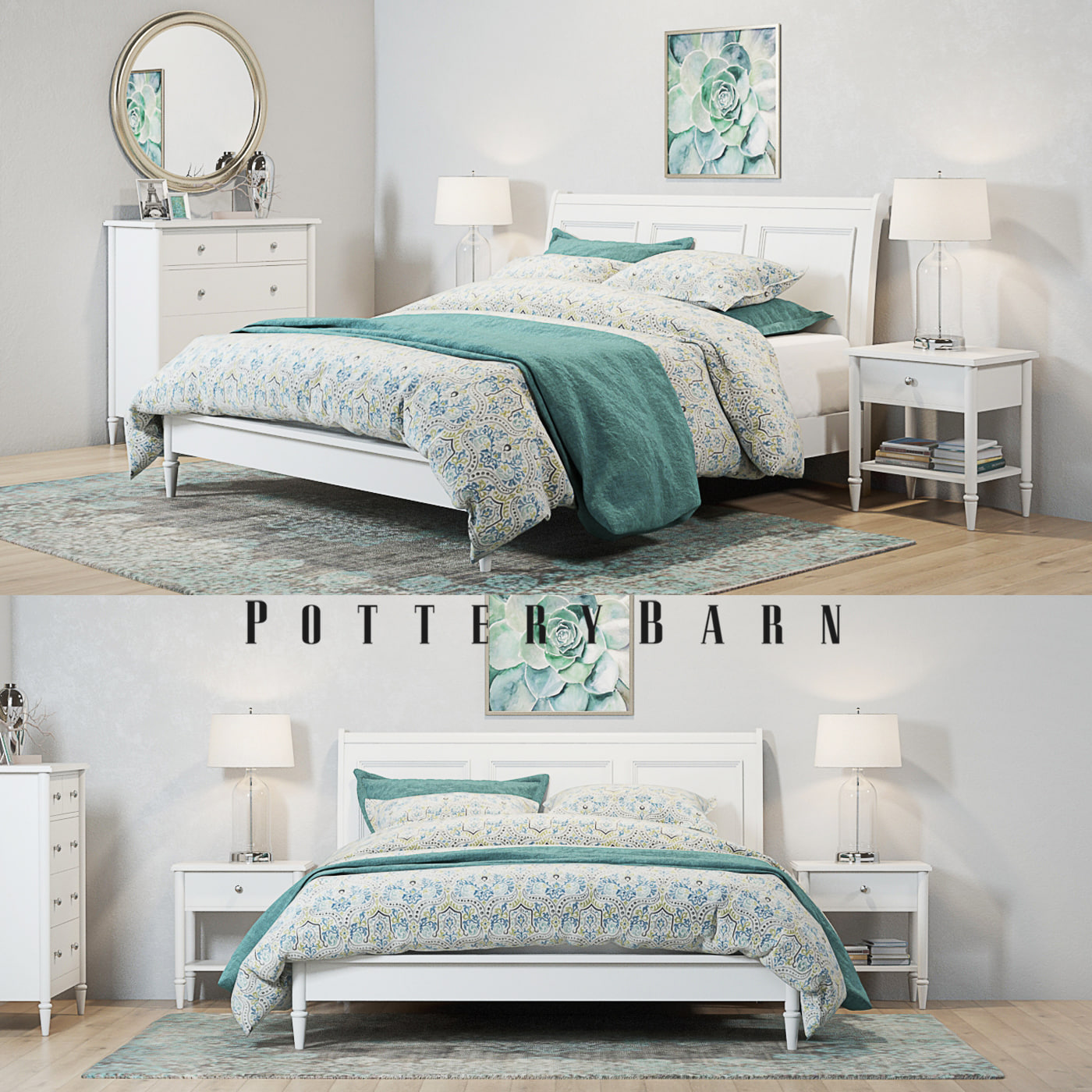 Pottery Barn Crosby White Bedroom set 3D 3D Model