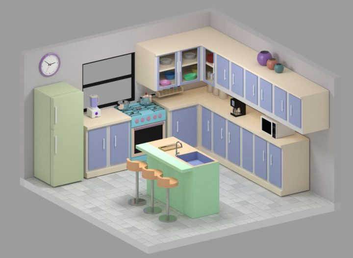 Low Poly Kitchen 3D Model