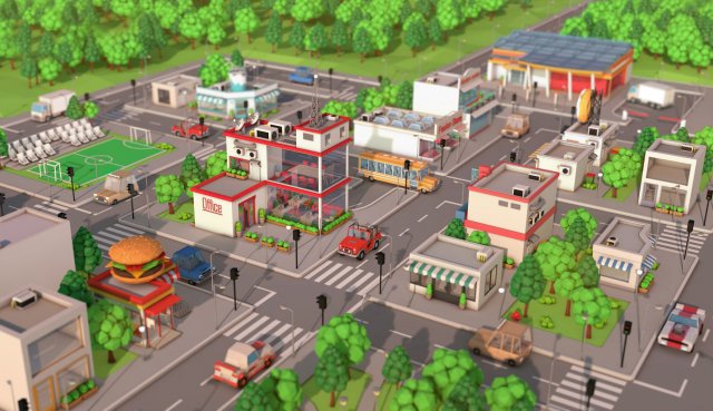 Low Poly Cartoon City Pack 3D Model