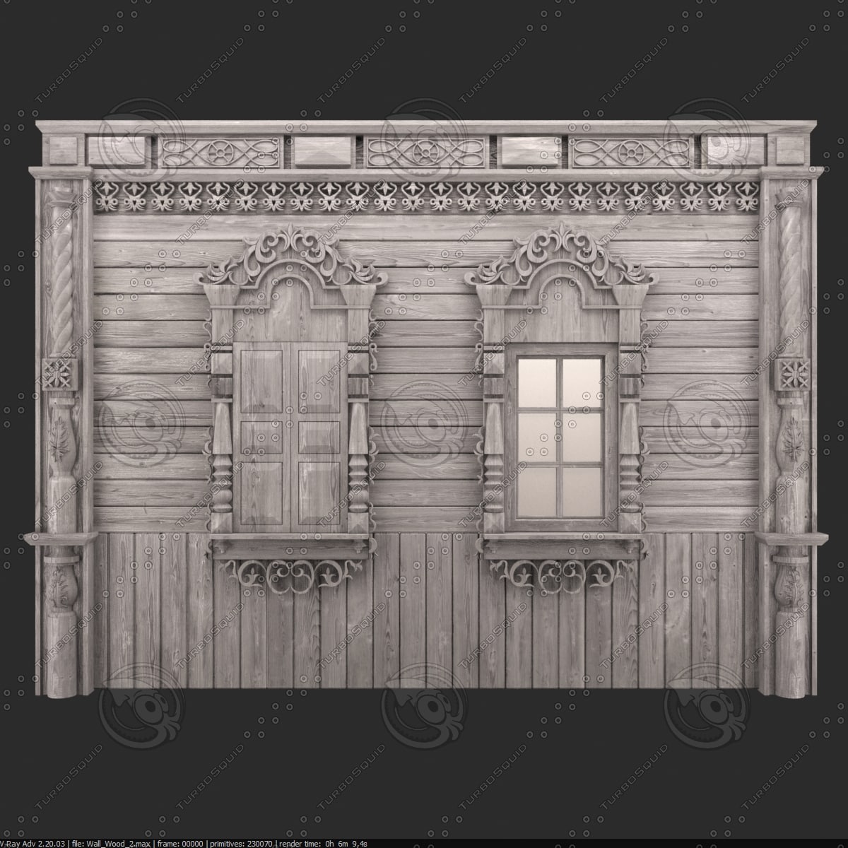 Wood decorated wall with windows model 3D Model