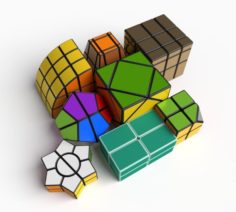 8x rare rubik cube puzzles set 3D Model