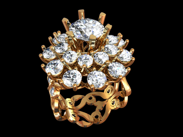 Diamond Gold 18K Big Ring 3D Model