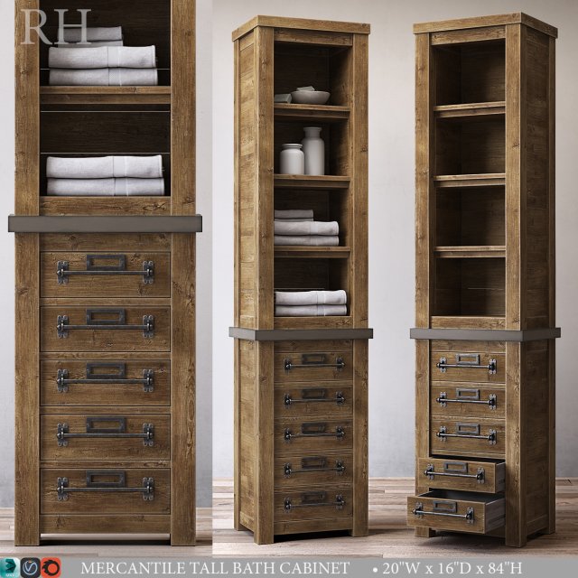 MERCANTILE TALL BATH CABINET 3D Model