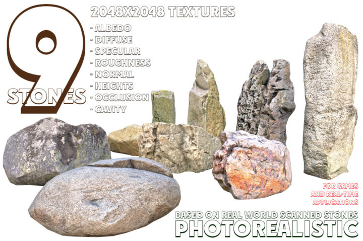 3D 9 Photorealistic Stones 3D Model