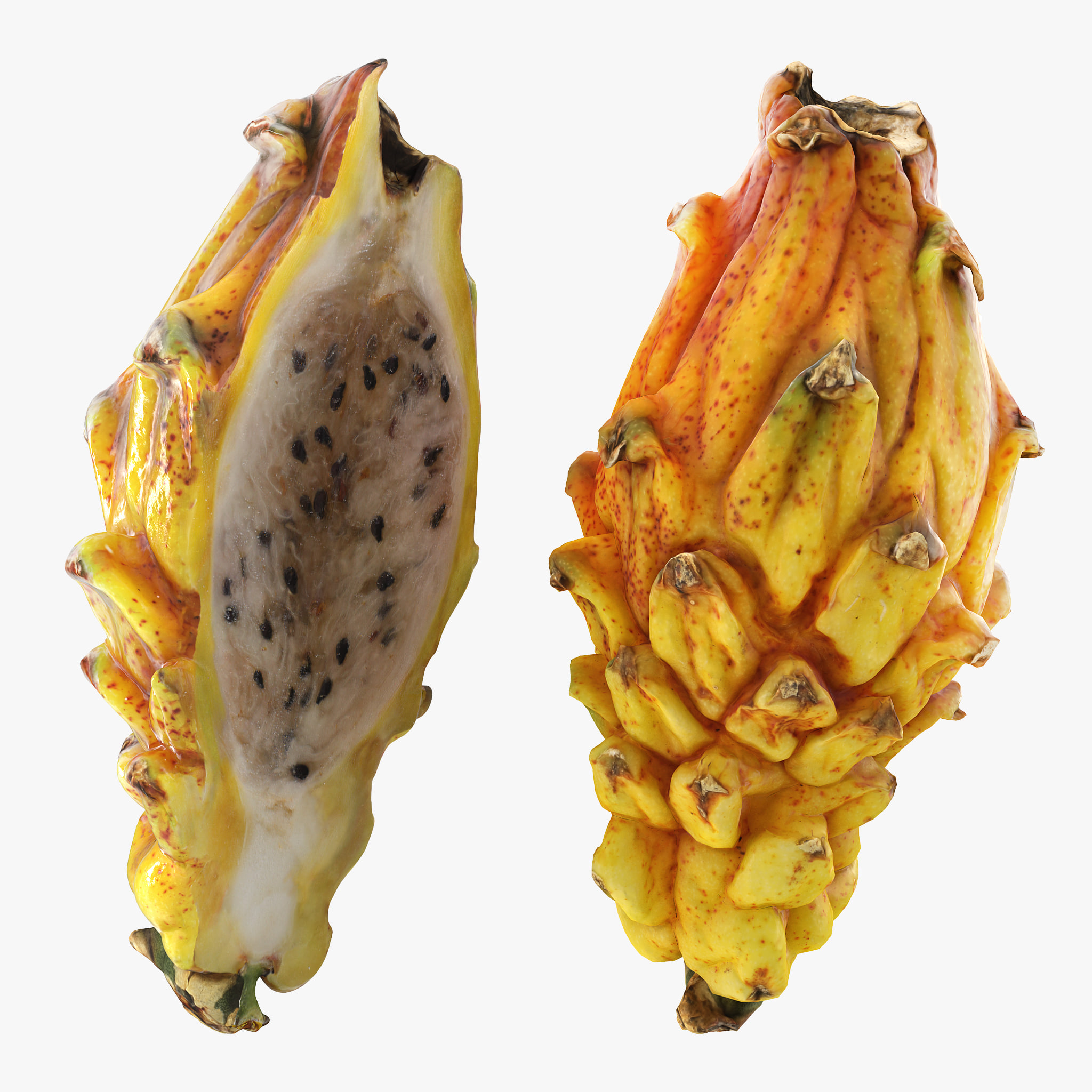 Yellow Dragonfruit Whole And Half 3D Model