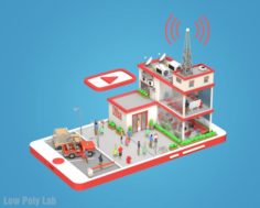 Low Poly Office on phone screen 3D Model