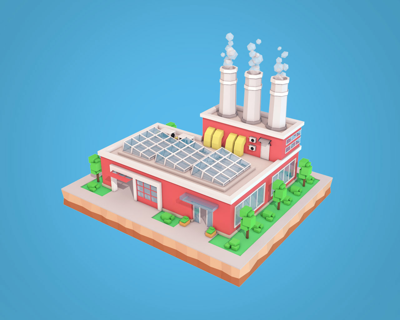 Cartoon Factory Low Poly Plant model 3D Model