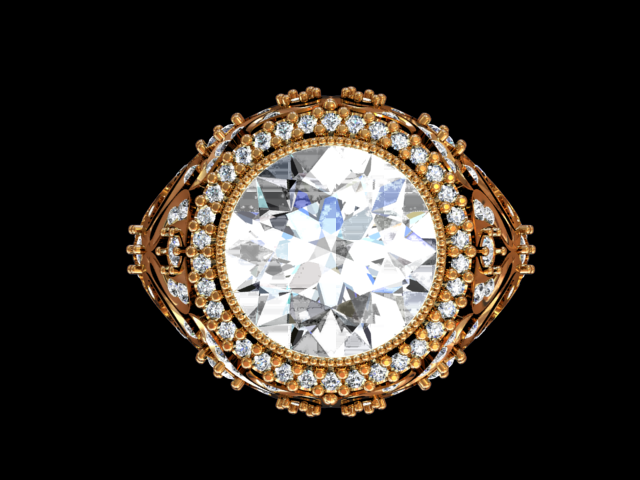 Diamond Gold 18K Big Ring 3D Model