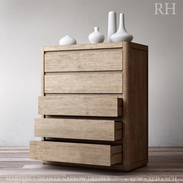 RH MARTENS 5-DRAWER NARROW DRESSER 3D Model