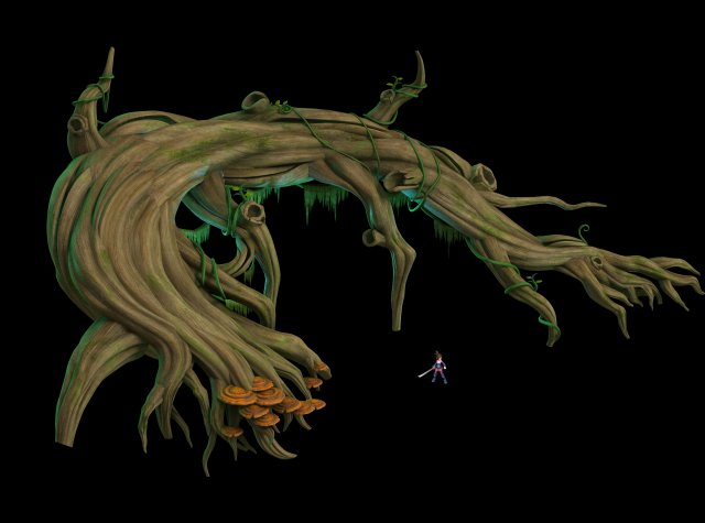 Virgin forest – long fern vines – big dry trunk 3D Model