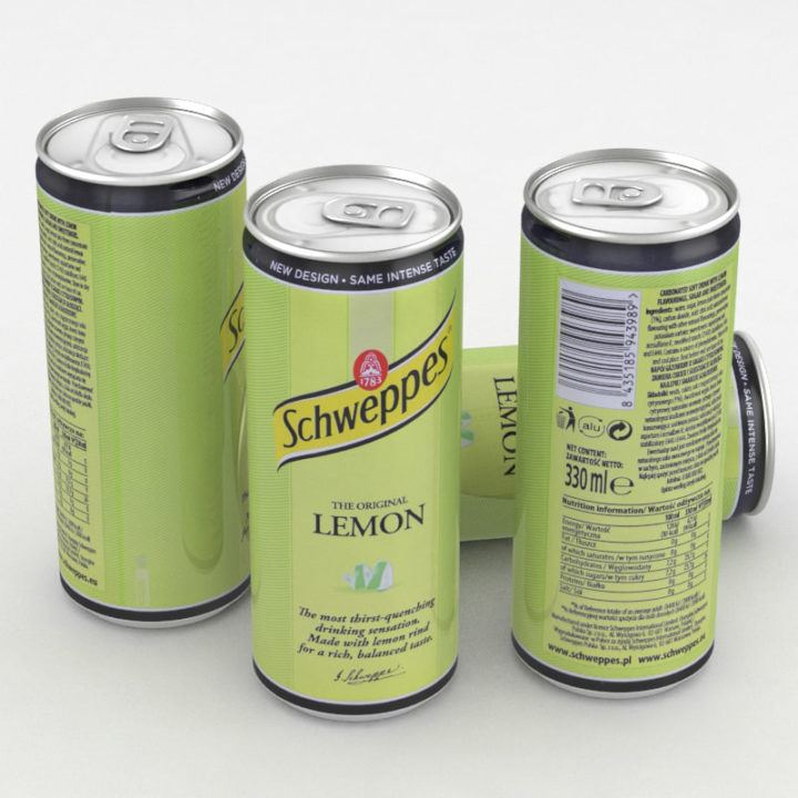 Beverage Can Schweppes Lemon 330ml Tall 3D Model