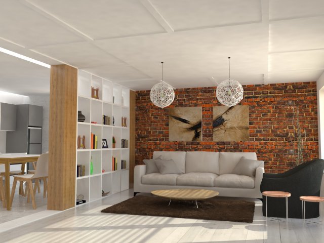 Livingroom and kitchen 3D Model