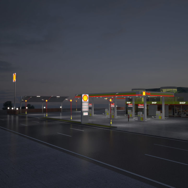 Shell Gas Station Night 3D Model