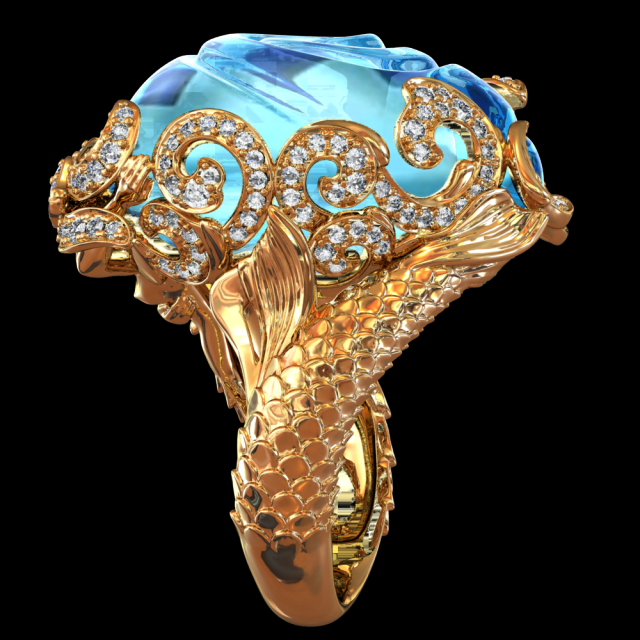 Sapphire Blue Diamond Gold 18k Big Ring 3D Model