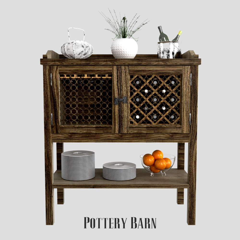 Pottery barn Georgia Bar Cabinet 3D model 3D Model