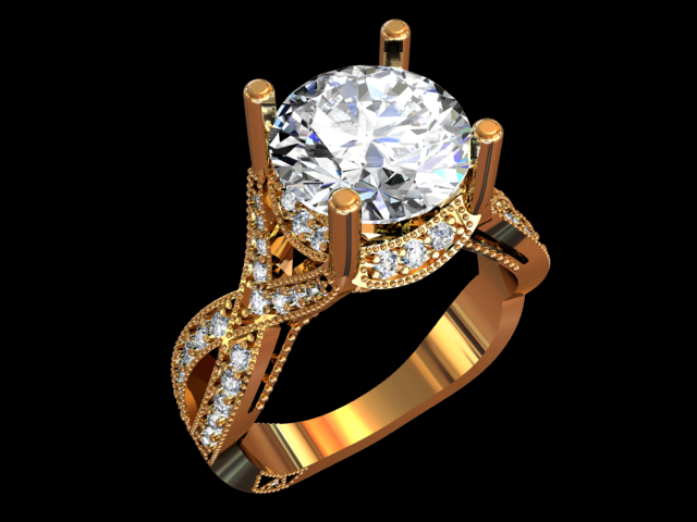 Diamond Gold 18K Big Ring 3D Model