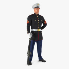 US Marine Corps Soldier in Parade Uniform with M16 3D Model