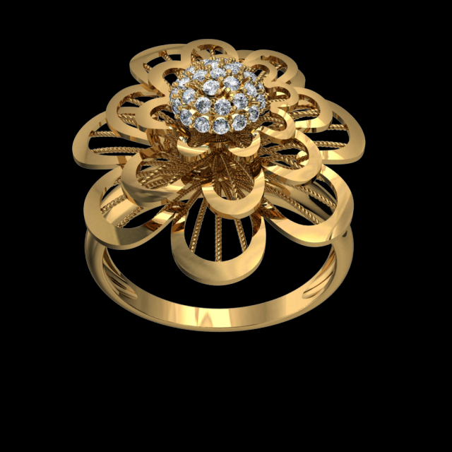 GOLD 18K DIAMOND FLOWER RING 3D Model
