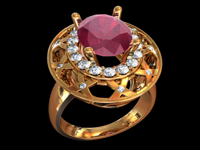 Ruby Diamond Gold 18K Big Ring 3D Model