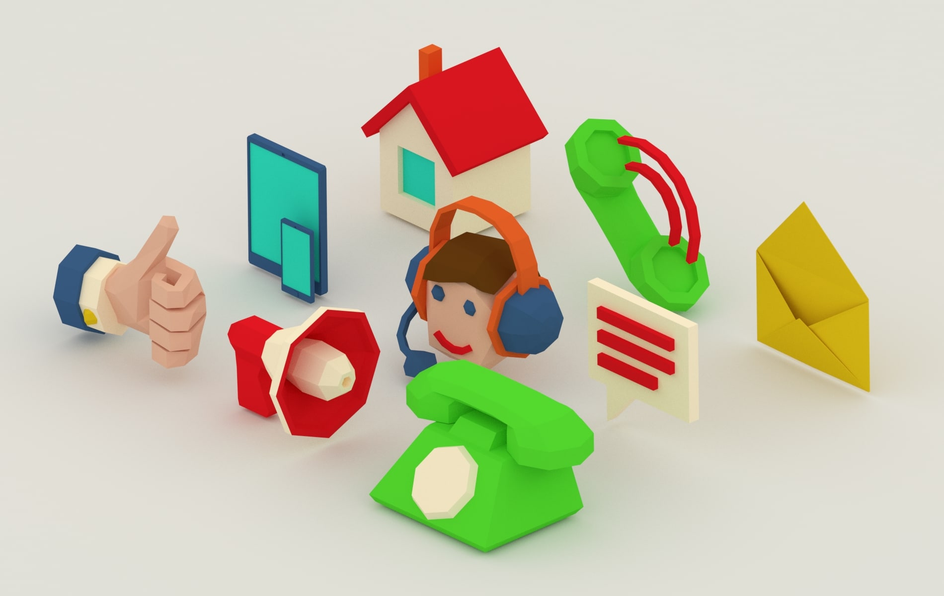 Contact us lowpoly icon set 3D Model