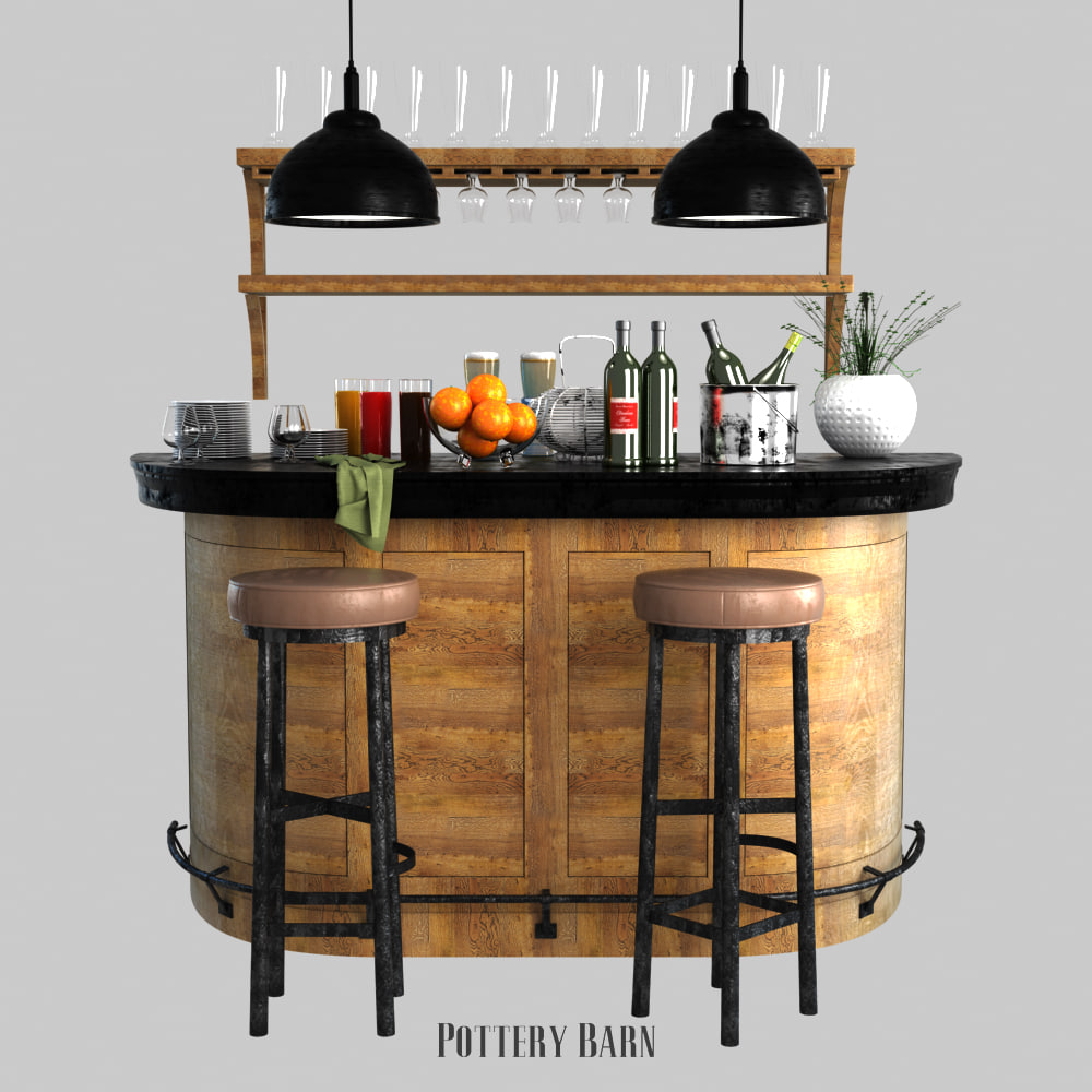 Pottery barn Lawrence Demilune Bar Cabinet 3D Model