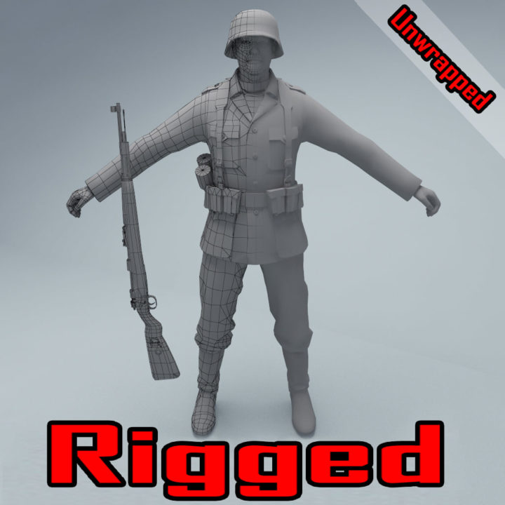 Wehrmacht soldier WW2 RIGGED 3D Model
