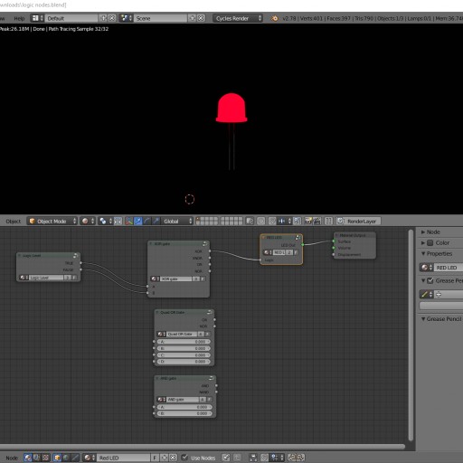 Nodes Example. Simple Electronics Logic with LED.						 Free 3D Model