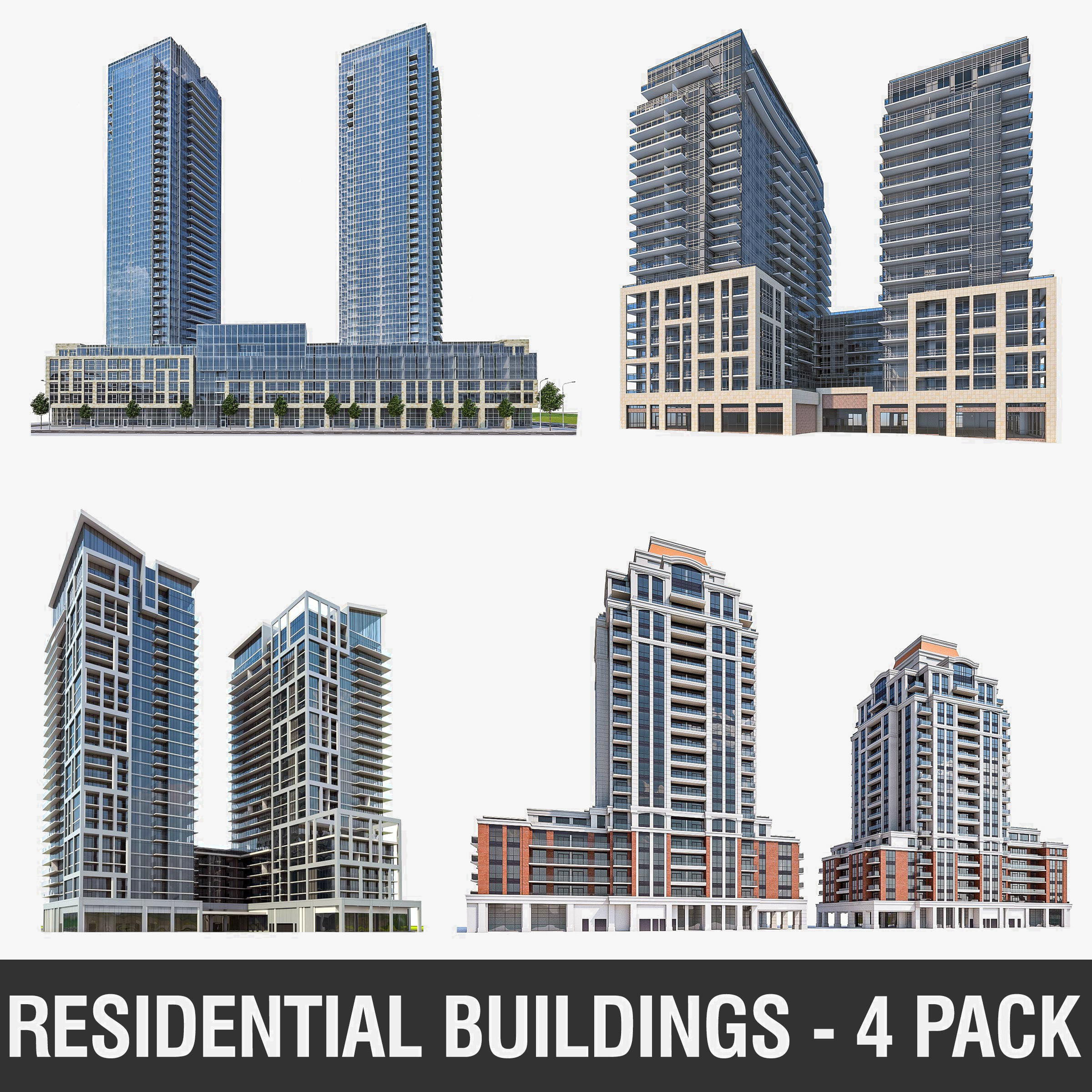 3D High-Rise Residential Buildings Collection model 3D Model
