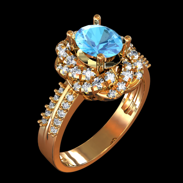 GOLD 18K DIAMOND TOPAZ RING 3D Model