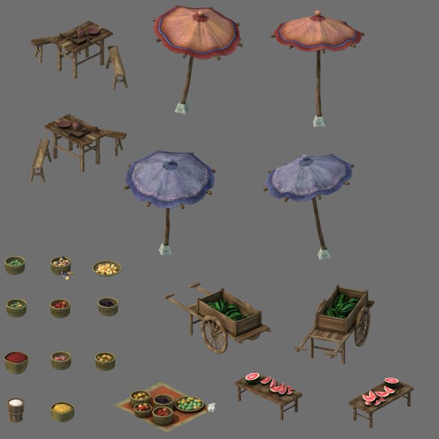 Shop Supplies – Sun umbrellas – Furniture – Cars – Goods 3D Model