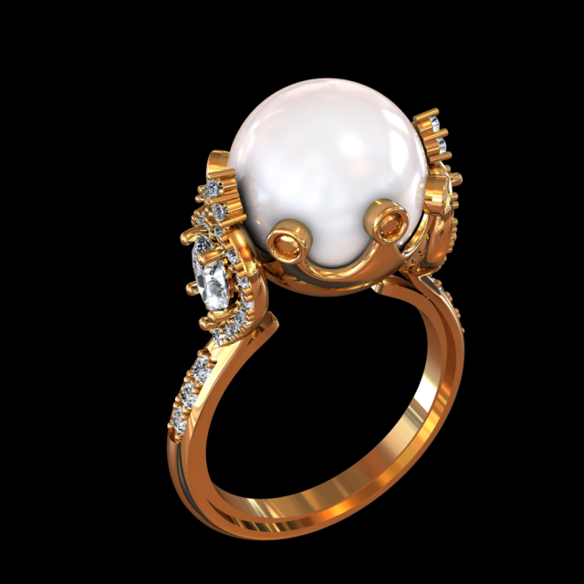 GOLD 18K PEARL DIAMOND RING 3D Model