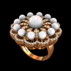 GOLD 18K PEARL DIAMOND RING 3D Model