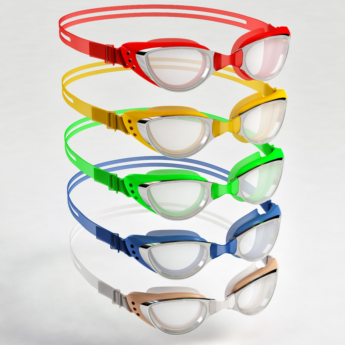 swim goggles colors set 3D Model 3DHunt.co