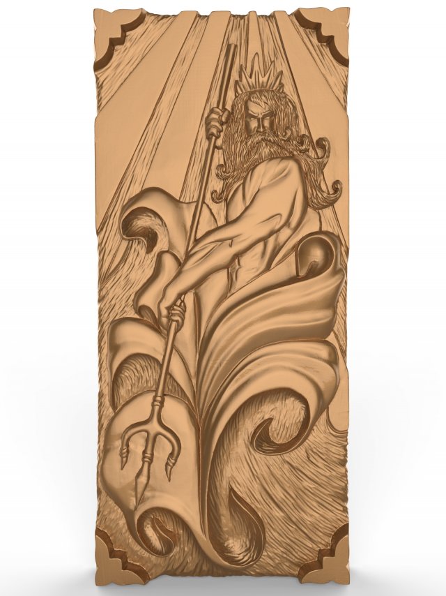 Wooden carved board for backgammon THE GODS OF SEAS POSEIDON 3D Model