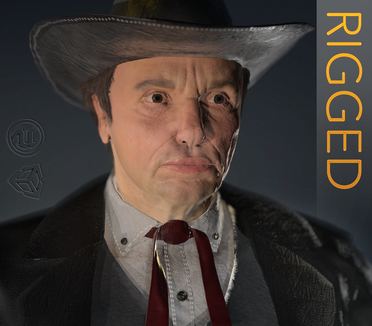 3D Cowboy Character Rigged 3D Model