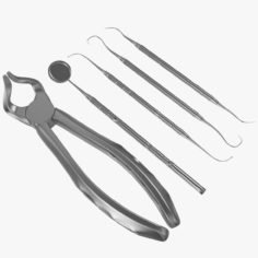 3D Dentist Pick Set and Extracting Forcep model 3D Model