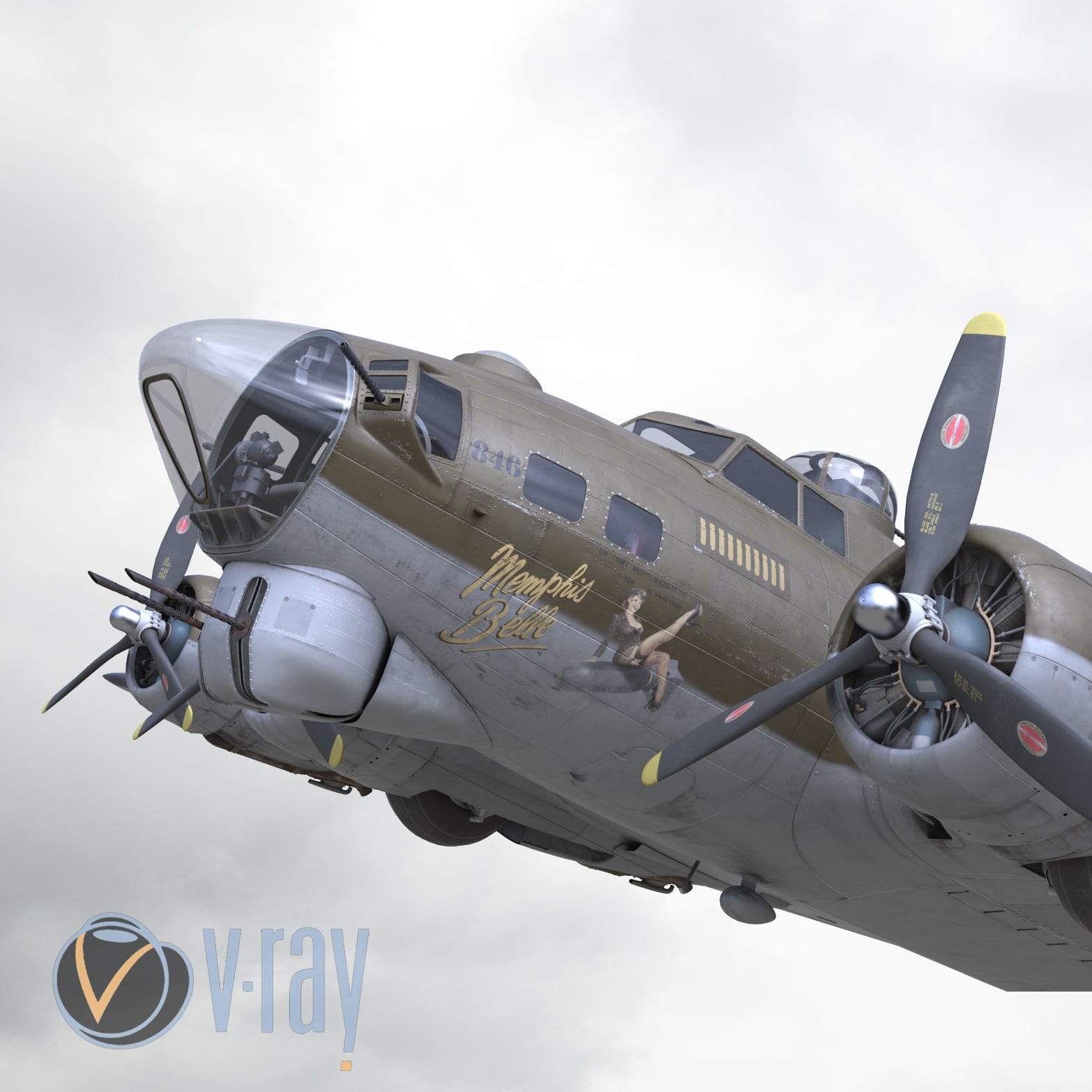 3D B-17 Flying Fortress Bomber V-Ray materials 3D Model