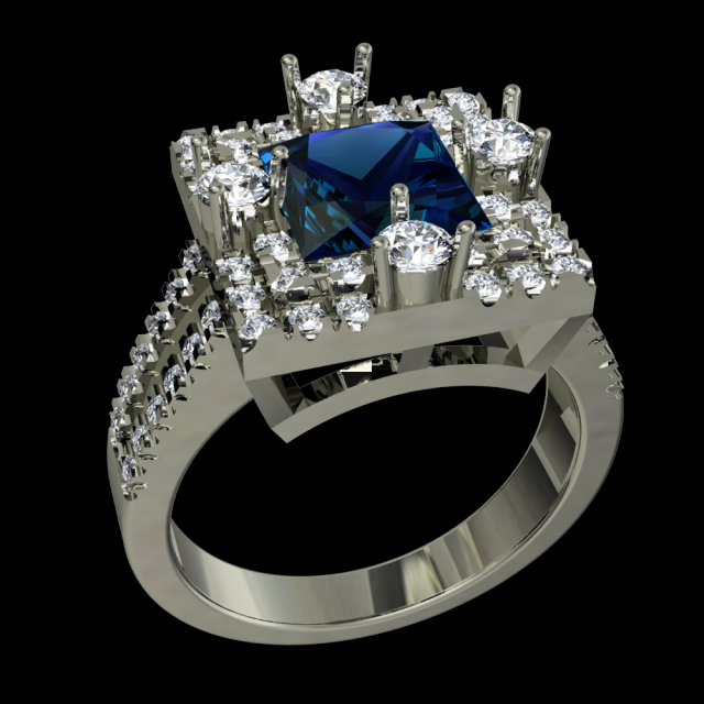 Sapphire Diamond Gold 18K Big Ring 3D Model