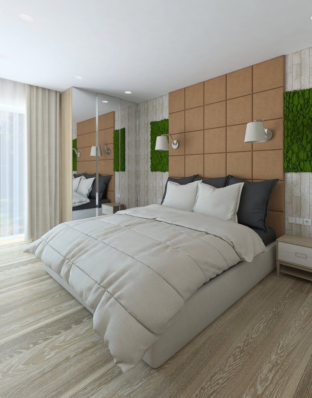 Bedroom with grass decor 3D Model