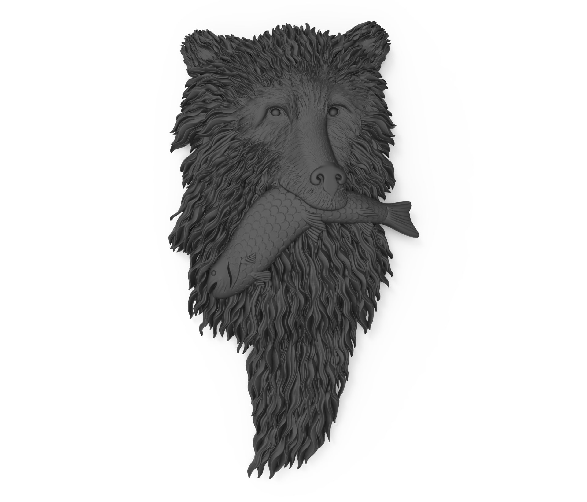 3D Bear with fish Bas relief 3D Model