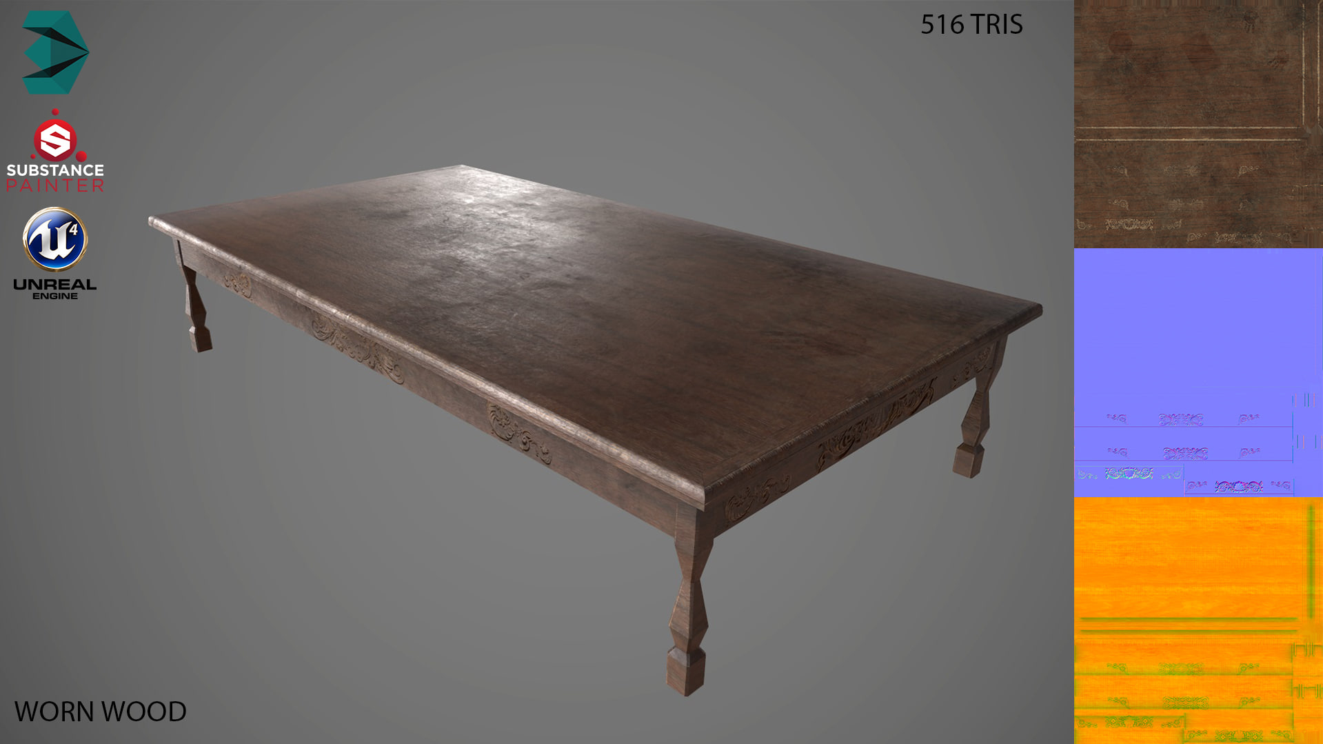 Low Poly Wooden Table PBR 3D model 3D Model