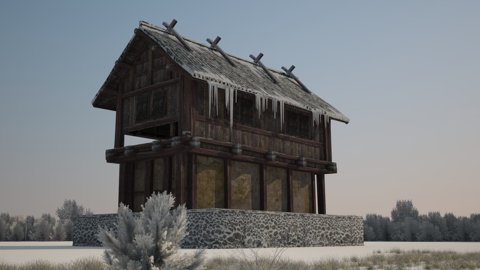 3D A 3D model of classical residential buildings in the snow model 3D Model