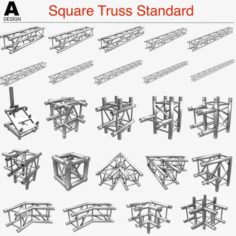 Square Truss Standard 04 24 Modular Pieces 3D Model