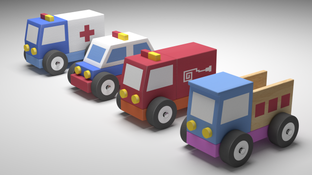 4 wooden vehicles 3D Model