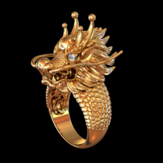 GOLD 18K DIAMOND DRAGON RING 3D Model